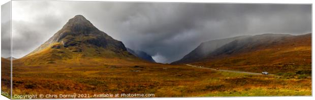 Panoramic View of Buachaille Etive Mor in Glencoe, Scotland Canvas Print by Chris Dorney