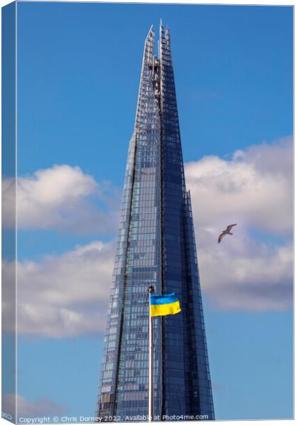 The Shard and the Ukrainian Flag Flying in London, UK Canvas Print by Chris Dorney