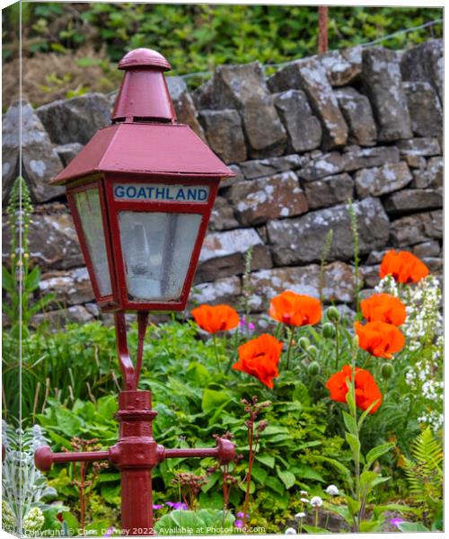 Vintage Lamp at Goathland Railway Station in Yorkshire, UK Canvas Print by Chris Dorney