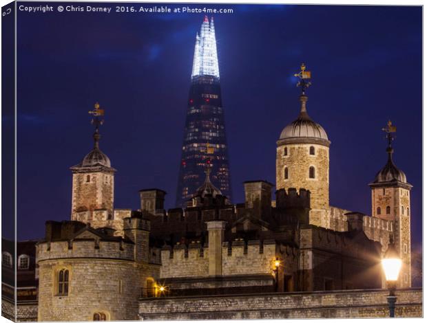 Shard and the Tower of London Canvas Print by Chris Dorney