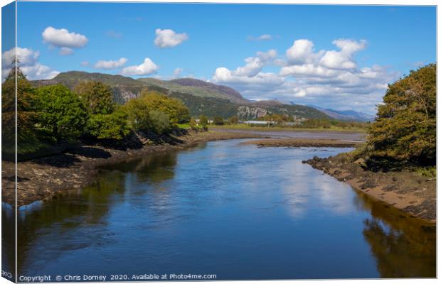 View of Snowdonia from Porthmadog in North Wales,  Canvas Print by Chris Dorney