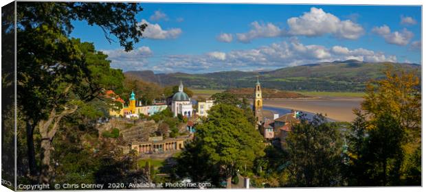 Stunning Panoramic View of Portmeirion in North Wa Canvas Print by Chris Dorney