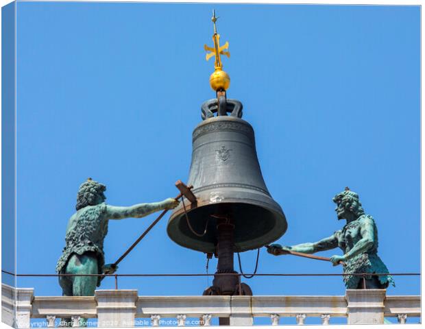 Bell of St. Marks Clock Tower in Venice Canvas Print by Chris Dorney