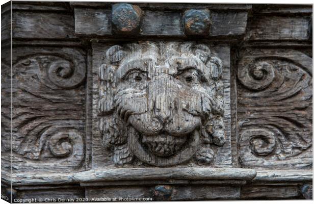 Wooden Carving in Cathedral Close in Exeter Canvas Print by Chris Dorney