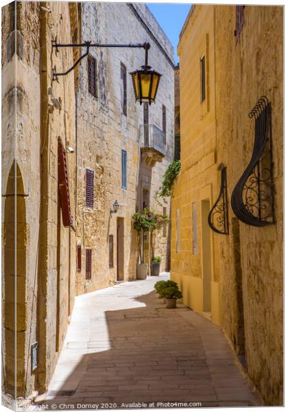 Pretty Narrow Street in Mdina Canvas Print by Chris Dorney