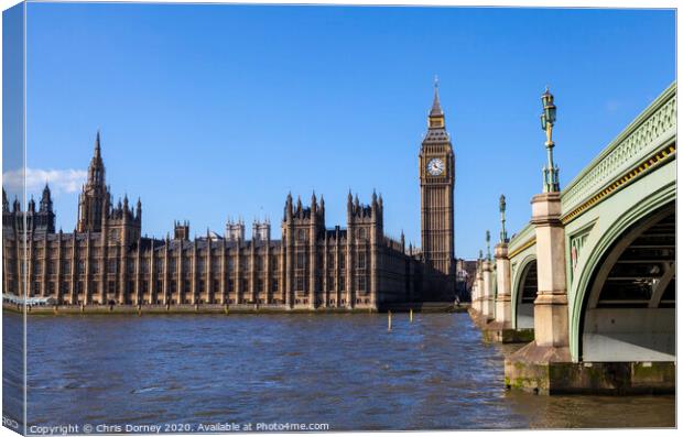 Houses of Parliament and Westminster Bridge Canvas Print by Chris Dorney