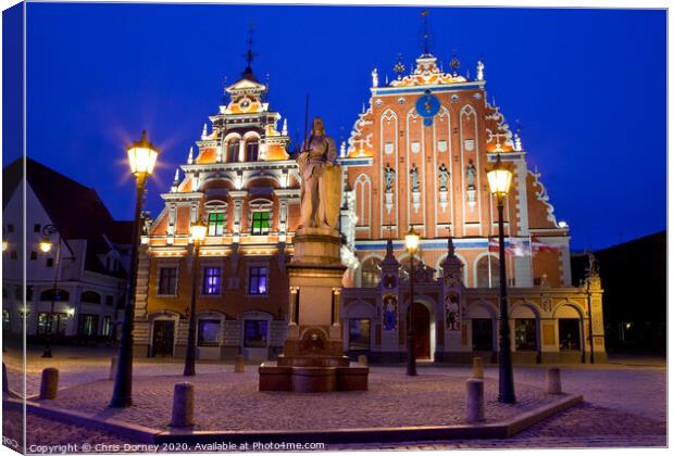 House of the Blackheads in Riga Canvas Print by Chris Dorney