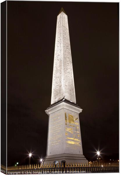 Obelisk at Place de la Concorde in Paris Canvas Print by Chris Dorney