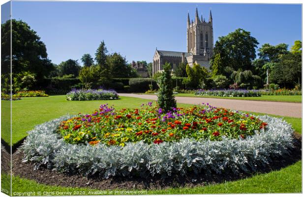 St. Edmundsbury Cathedral from Abbey Gardens in Bury St. Edmunds Canvas Print by Chris Dorney