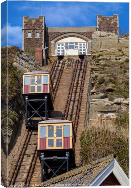 View of the East Hill Railway Lifts in Hastings Canvas Print by Chris Dorney