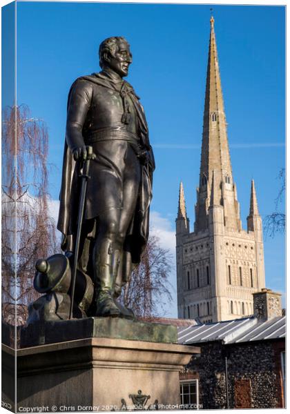 Duke of Wellington Statue and Norwich Cathedral Canvas Print by Chris Dorney