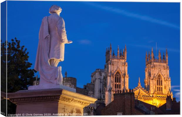 William Etty Statue and York Minster at Dusk Canvas Print by Chris Dorney