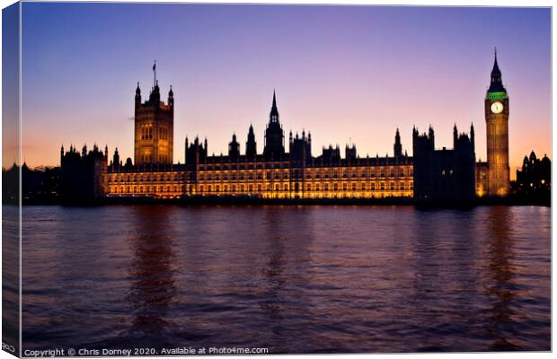 Houses of Parliament at Sunset Canvas Print by Chris Dorney