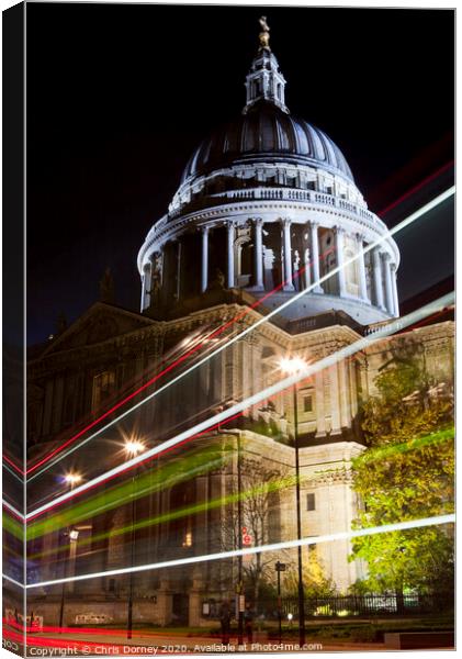 St. Paul's Cathedral and Light Trails in London Canvas Print by Chris Dorney