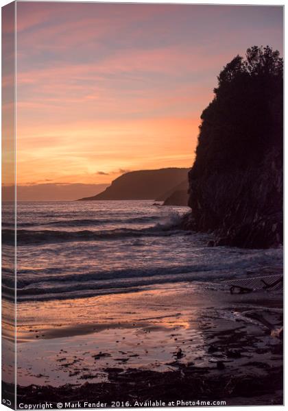 Caswell Bay Sunset Full Tide Canvas Print by Mark Fender