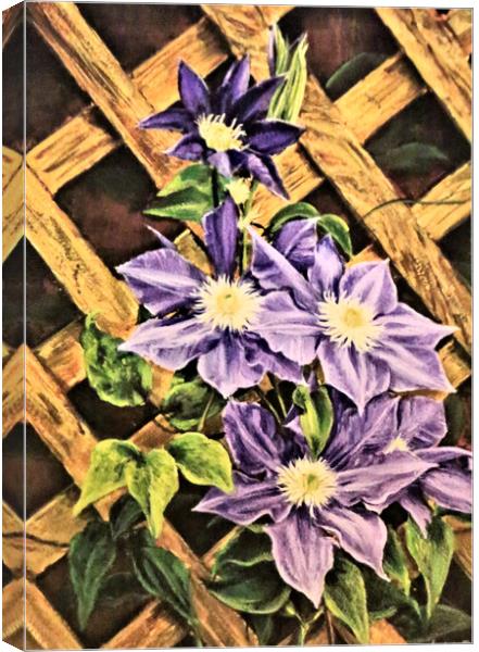 Clematis painting Canvas Print by Linda Lyon