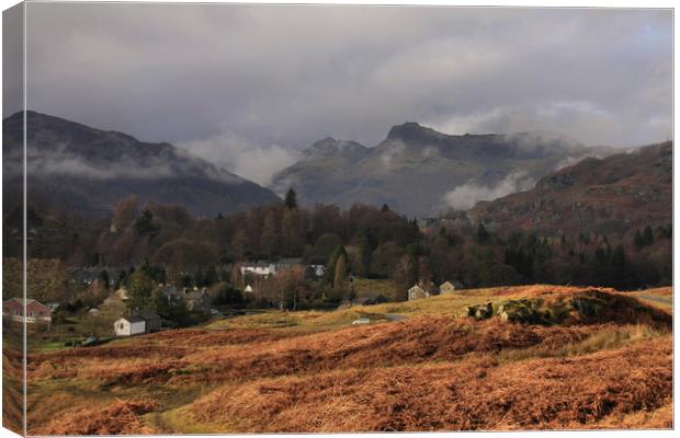 Elterwater and View of Langdale Pikes Canvas Print by Linda Lyon