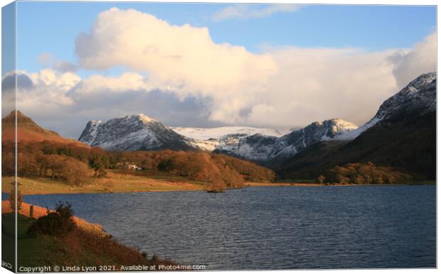 Buttermere fells from Crummock Water Canvas Print by Linda Lyon
