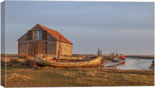 Thornham Staithe coal shed at sunrise Canvas Print by Graeme Taplin Landscape Photography