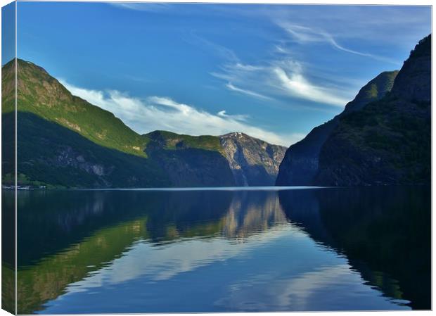 Aurlandsfjorden and Reflections Canvas Print by John Iddles