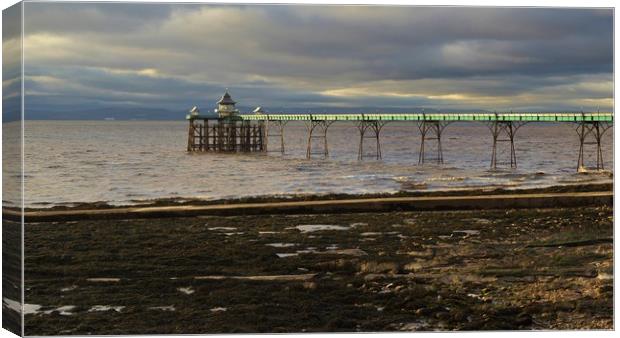 Late evening sun on Clevedon Pier                  Canvas Print by John Iddles