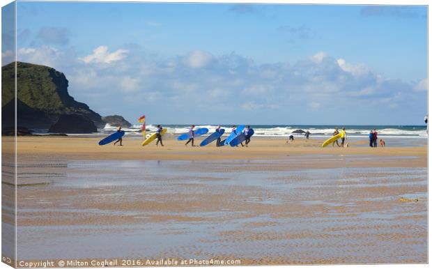 Cornish Surfers Canvas Print by Milton Cogheil