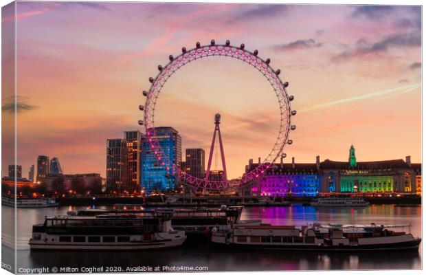 The London Eye at sunrise Canvas Print by Milton Cogheil