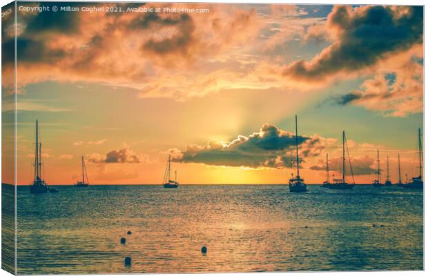 Sunset at Rodney Bay, St Lucia Canvas Print by Milton Cogheil