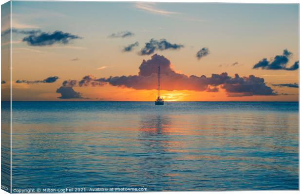 Tranquil sunset at Rodney Bay, St Lucia Canvas Print by Milton Cogheil