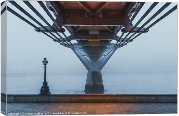 London Millennium Bridge in the fog Canvas Print by Milton Cogheil