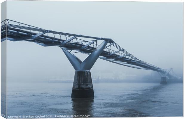 Millennium Bridge London disappearing in heavy fog Canvas Print by Milton Cogheil