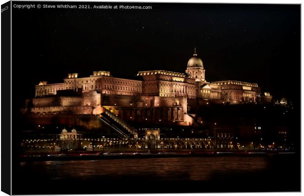 The Royal Palace, Budapest, at night. Canvas Print by Steve Whitham
