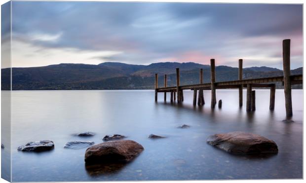 Jetty on Lake Coniston at sunset Canvas Print by Colin Jarvis