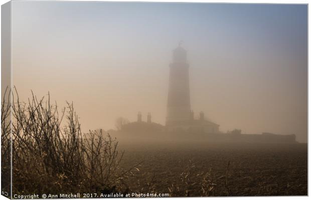 Happisburgh Lighthouse in the Mist Canvas Print by Ann Mitchell