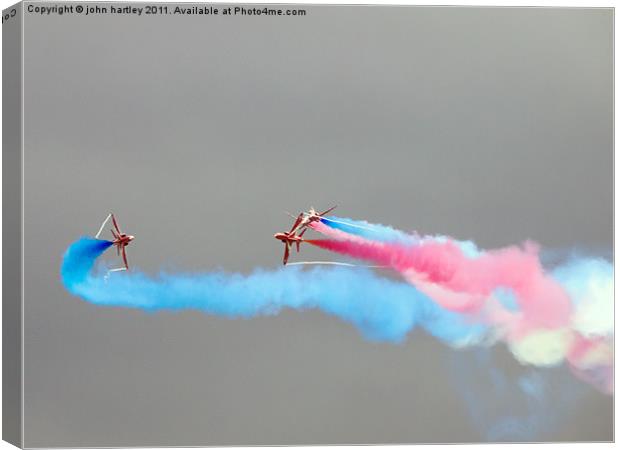 "Smoke On"  Red Arrows Plumes of Colour  Canvas Print by john hartley