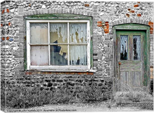 Abandoned Cottage with Lace Curtains-Binham Norfol Canvas Print by john hartley