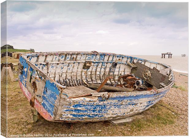 Abandoned Derelict wooden fishing boat  Sizewell B Canvas Print by john hartley