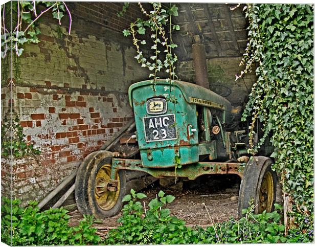 Bone Rattling Vintage Green " John Deere" Tractor Canvas Print by john hartley