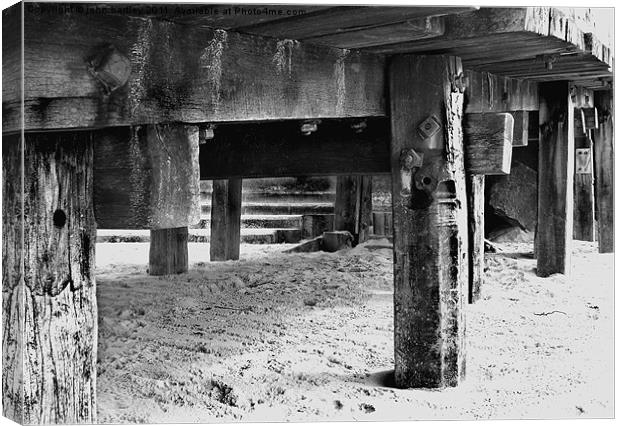 The old Wooden Ramp to Cart Gap Beach Norfolk Mono Canvas Print by john hartley