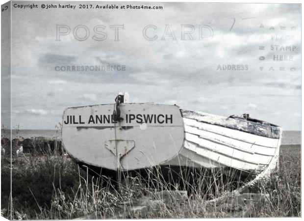  "Postcard Home" Abandoned Longshore Fishing Boat  Canvas Print by john hartley