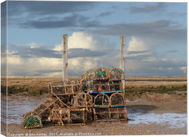 Colour in the Pots! Creels at Brancaster Staithe N Canvas Print by john hartley