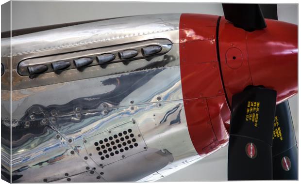 Closeup P51 mustang engine cowling red spinner Canvas Print by Ashley Redding