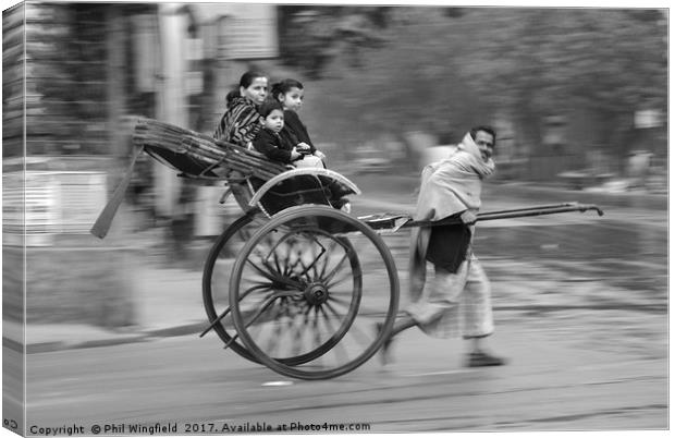 Hand Pulled Rickshaw - Kolkata Canvas Print by Phil Wingfield