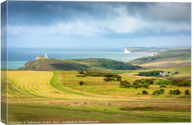 Belle Tout Lighthouse as seen from Beachy Head Canvas Print by Sebastien Greber