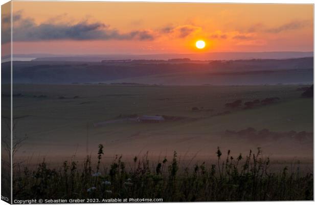 Sunset over the South Downs from Beachy head Canvas Print by Sebastien Greber