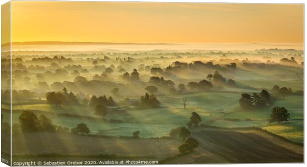 Morning light over fields of Shropshire Canvas Print by Sebastien Greber