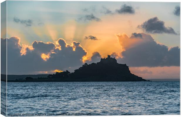 St Michaels Mount sunrays Canvas Print by Simon Maycock