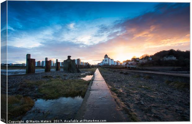 Portishead Pier Sunset Canvas Print by Martin Waters