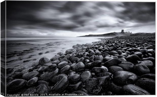 Dunstanburgh Boulders Black and White Canvas Print by Phil Buckle