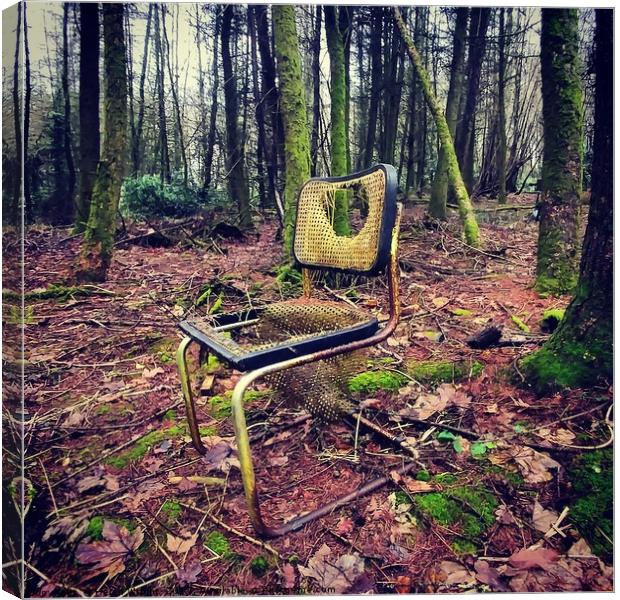 A lost chair in the woods Canvas Print by Helen Wright